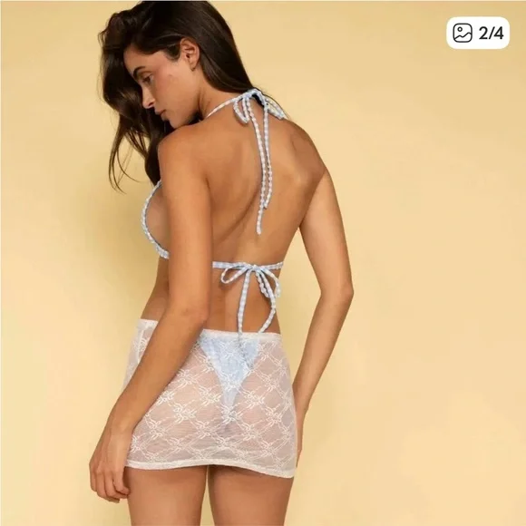 Montce Peri Micro Gingham Uno Ruffle Bows Bikini Bottom - Picture 3 of 10